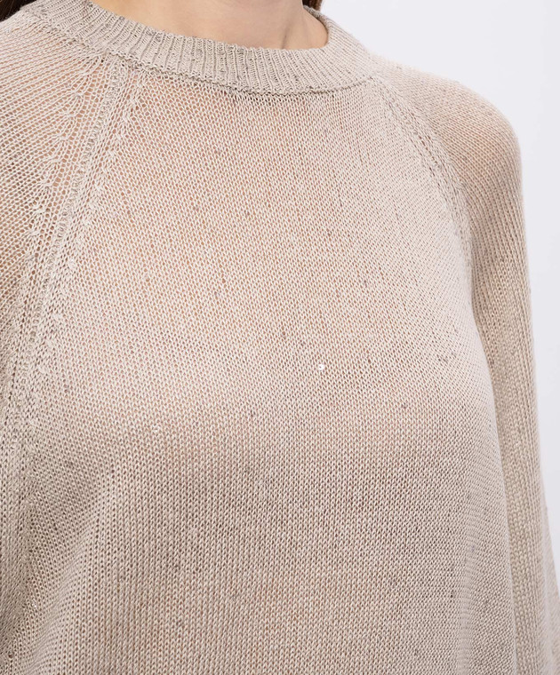 Brunello Cucinelli Бежевий джемпер з льону та шовку з паєтками M10550220 зображення 5