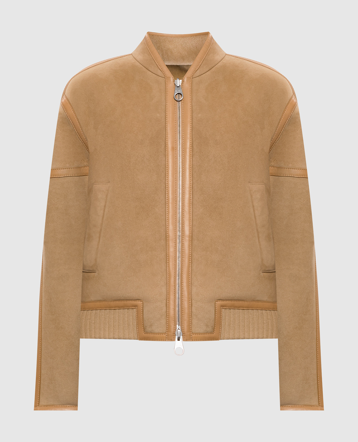 

Бежевая двусторонняя дубленка в стиле бомбера, Бежевый, Дубленки