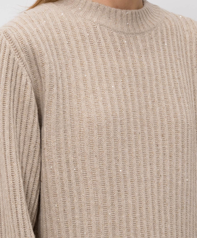 Brunello Cucinelli Бежевый свитер из кашемира и шерсти MBM753500P изображение 5