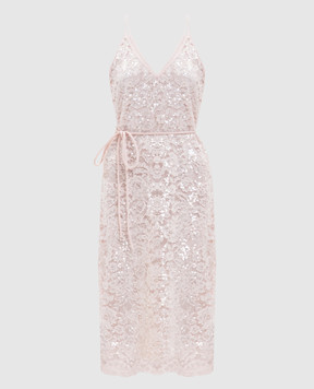 Twinset Розовое платье миди из кружева с пайетками 261TP2630