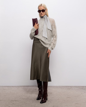 Brunello Cucinelli Сірий ажурний светр з вовною з паєтками MRG562500