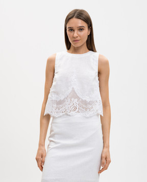 Twinset Білий топ з льону з мереживом 261TT2182