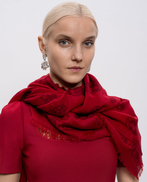 Alexander McQueen Красный шарф из шерсти в принте Skull 8078893222Q