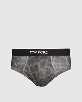 Tom Ford Серые трусы-брифы в леопардовый принт T4LC11230