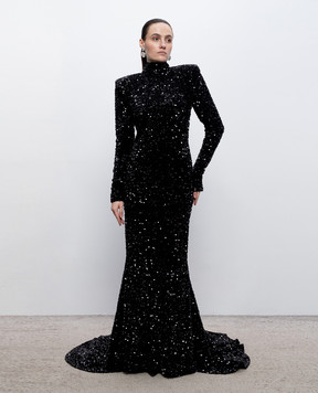 Richard Quinn Чорна велюрова сукня максі в паєтки RQSS26CARRYO29