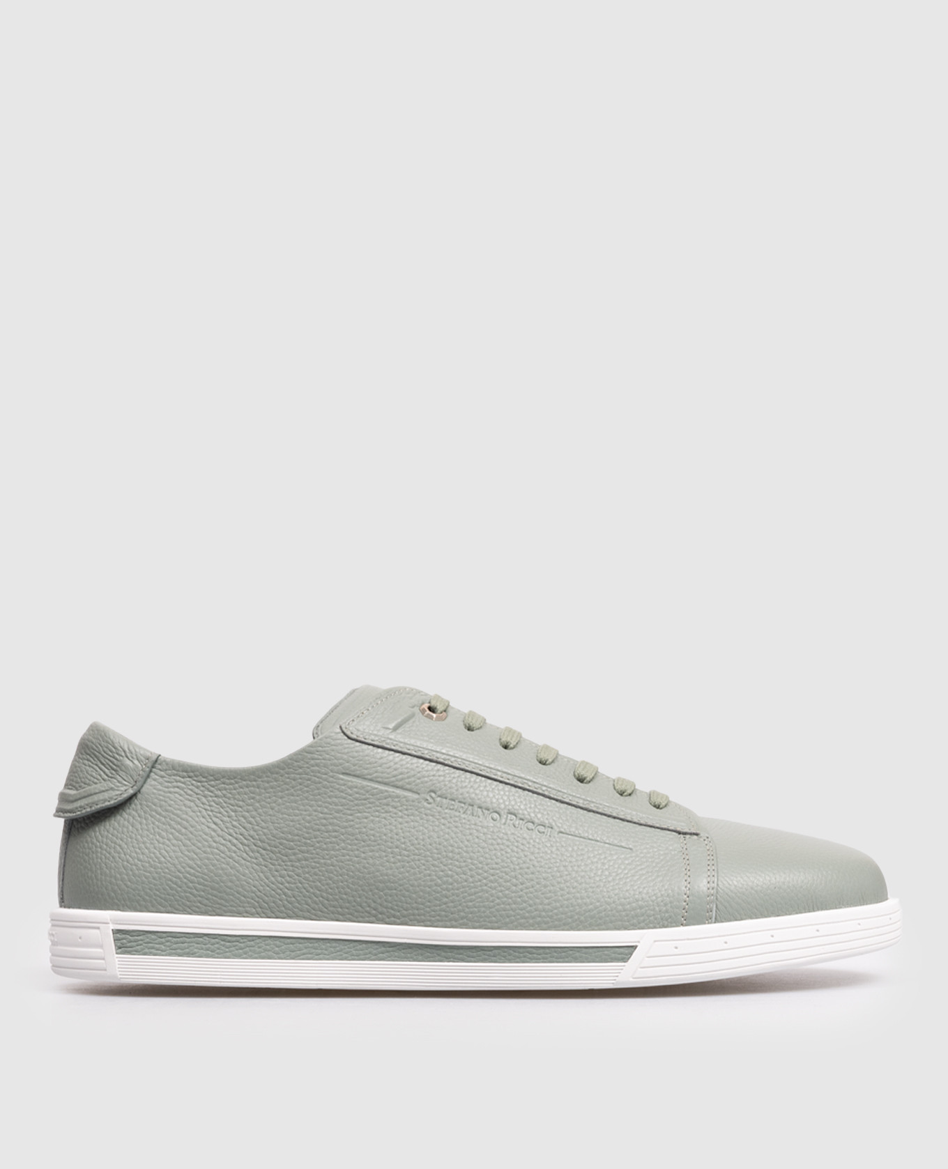 Зеленые кожаные кроссовки с монограммой логотипа