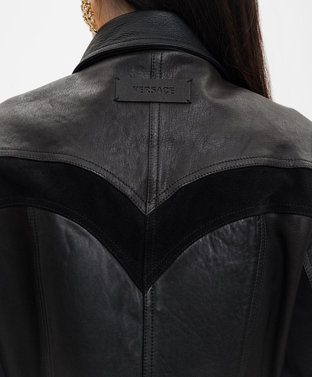 Versace Черная кожаная куртка с патчем логотипа 10246171A17766 изображение 5