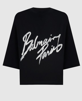 Balmain Чорна укорочена футболка з логотипом GF1EE145BD41
