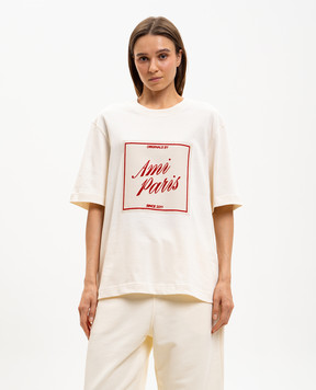 Ami Paris Футболка цвета айвори с фактурным принтом UTS385726w