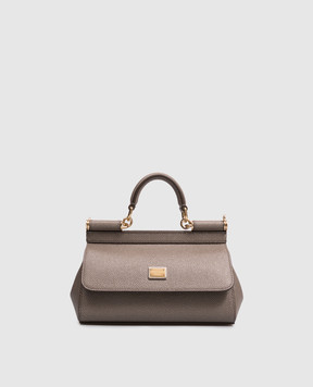 Dolce&Gabbana Коричнева шкіряна сумка-міні Sicily з логотипом BB7116B1001