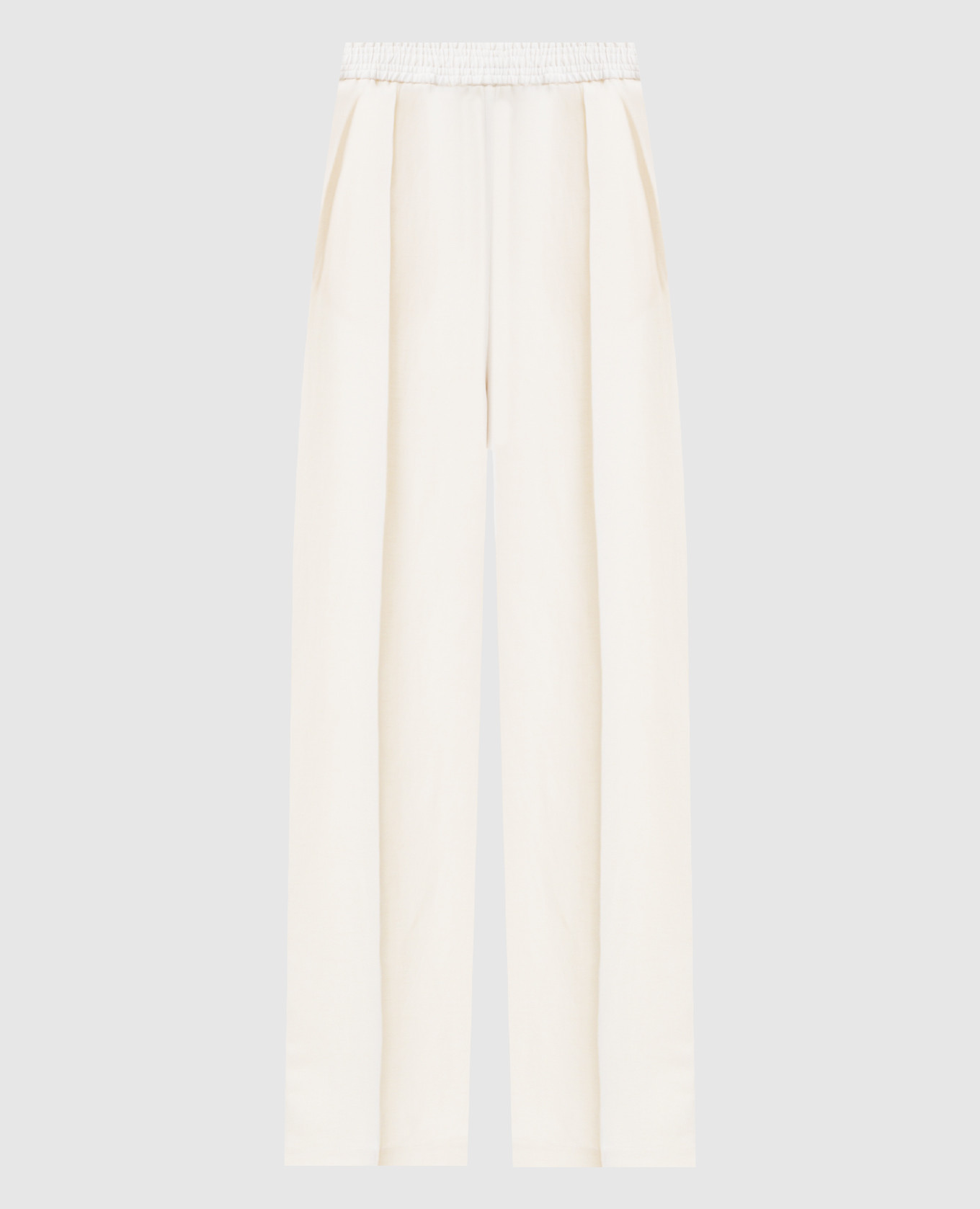 

Брюки цвета айвори с леном с цепочкой мониль, Бежевый, Прямые брюки