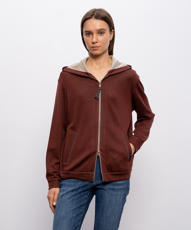 Brunello Cucinelli Коричнева спортивна куртка із шовком MD828SB806 зображення 2