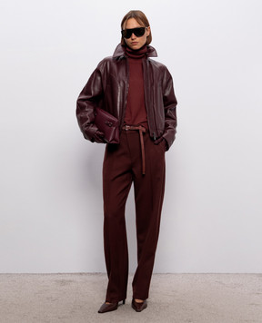 Brunello Cucinelli Бордова шкіряна куртка з ланцюжком моніль MPNMO7638P