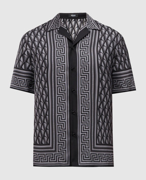 Versace Чорна сорочка із шовку в принт V Greca 10227401A16785