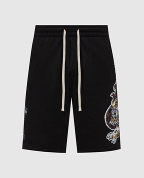 Comme des Fuckdown Чорні шорти з брендовим принтом FMS6CFABM01954