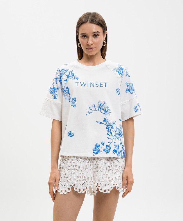 Twinset Біла футболка з квітковим принтом 261LM2SDD зображення 3