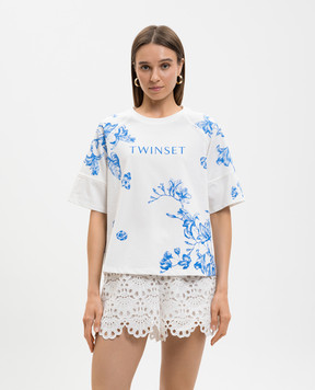 Twinset Белая футболка с цветочным принтом 261LM2SDD