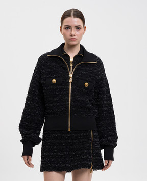 Balmain Черная твидовая куртка с коноплей FF0TE200KJ16