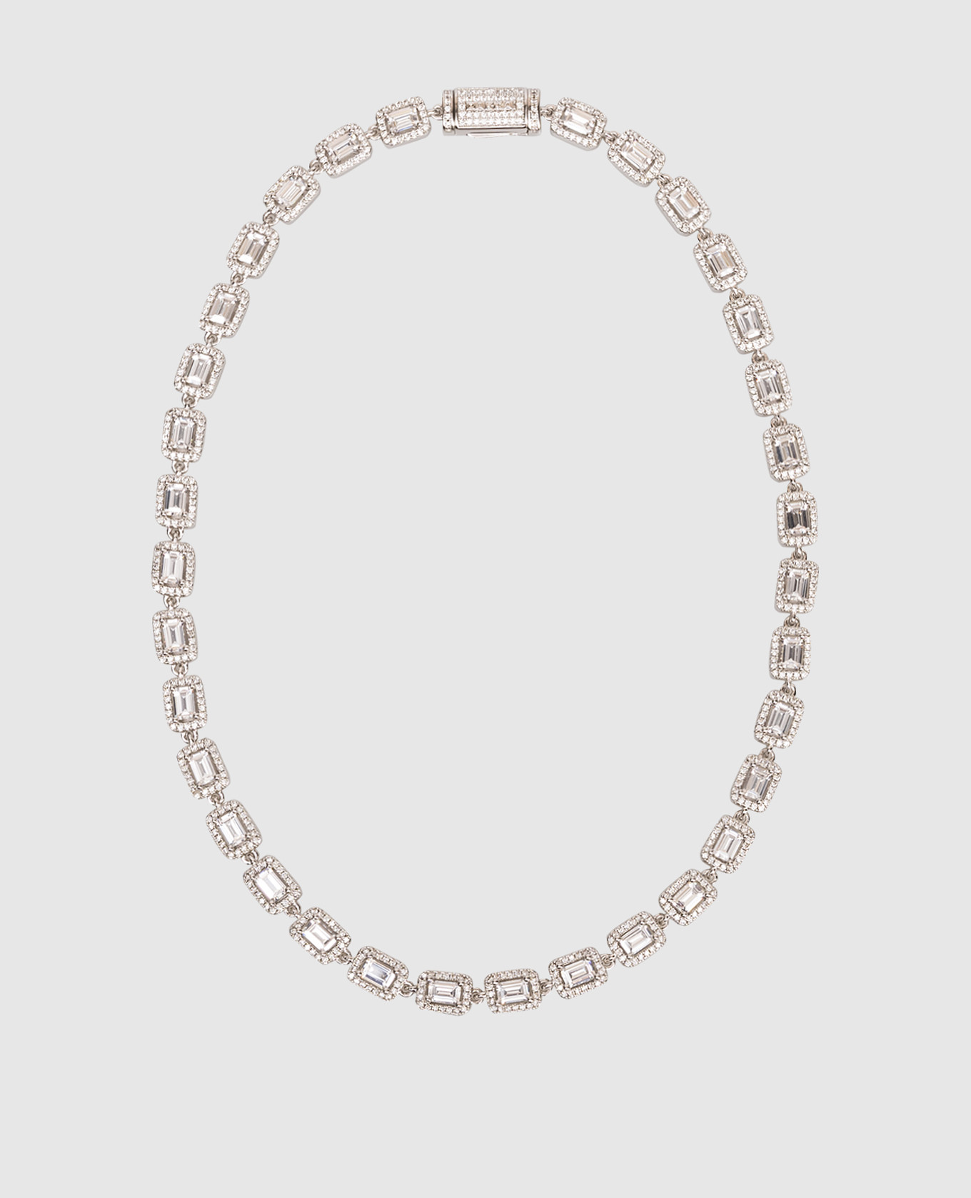 

Серебряное колье Tennis Baguette с белым золотом, Серебристый, Колье