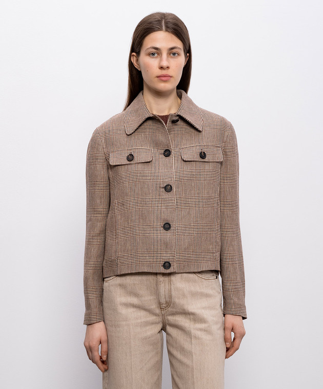 Brunello Cucinelli Коричнева куртка з льону у віндзорську клітинку ML1227583 зображення 3