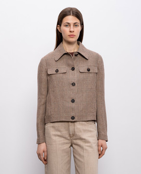 Brunello Cucinelli Коричневая куртка из льна в виндзорскую клеточку ML1227583