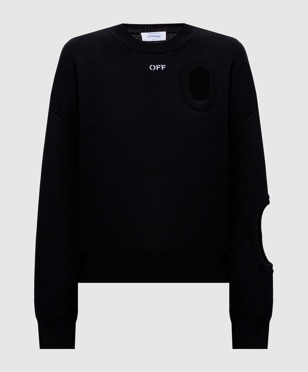 Off-White Черный джемпер из шерсти с фигурными вырезами 2FE00527T