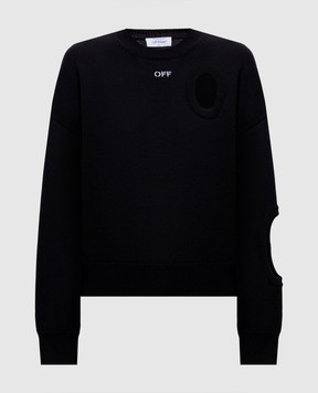 Off-White Черный джемпер из шерсти с фигурными вырезами 2FE00527T
