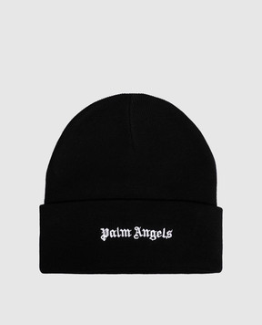 Palm Angels Чорна шапка з вишивкою логотипа PAMLC003KN001