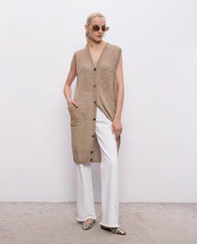 Intoca Бежевый удлиненный жилет из льна 261LILLVEL0103