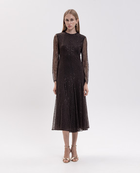 Twinset Коричнева сукня міді з мережива 262TF2080