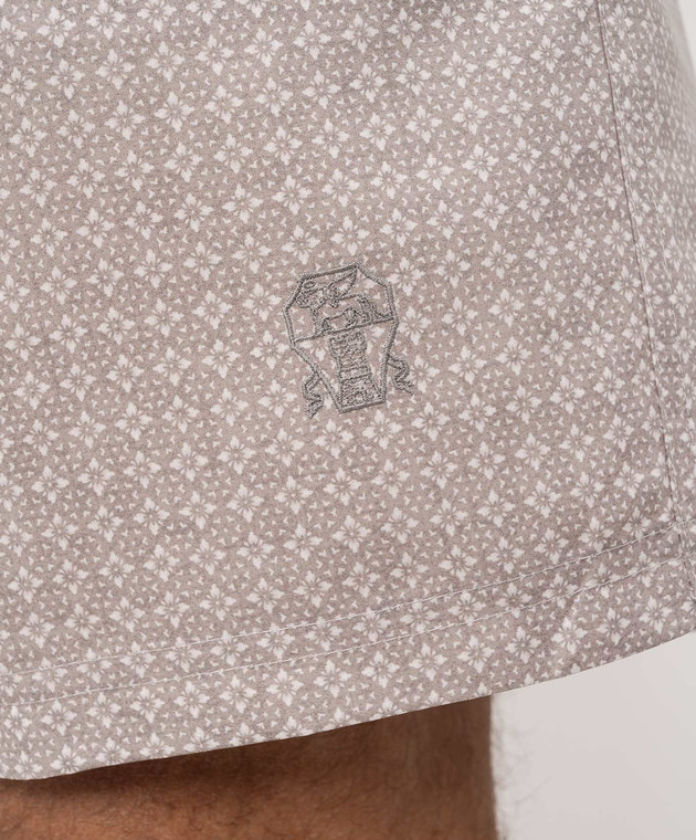 Brunello Cucinelli Бежевые шорты для плавания в узор с вышивкой эмблемы MR847043P изображение 4