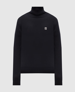 Balmain Синій гольф із шовком з емблемою HH1KH050KJ53