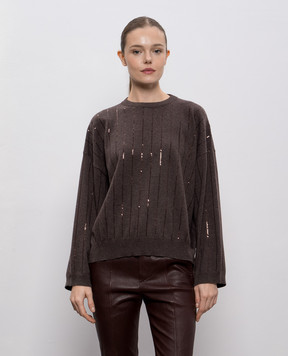 Brunello Cucinelli Коричневий джемпер з кашеміру з паєтками M12215100P