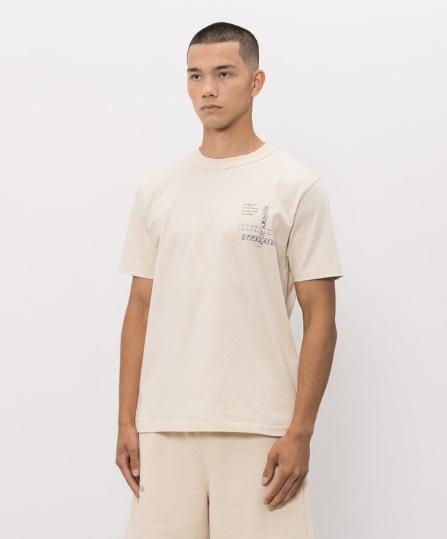 Off-White Бежевая футболка с принтом Connect Dots 44MAA16MF26J00U изображение 3
