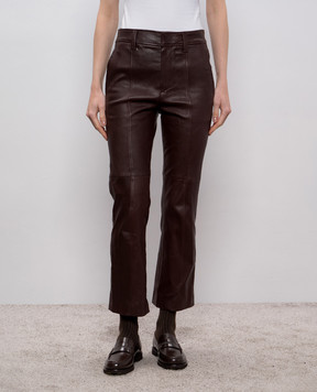 Brunello Cucinelli Коричневые кожаные брюки клеш M0V32P9048