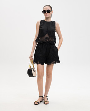 Twinset Чорний топ з льону з мереживом 261TT2182