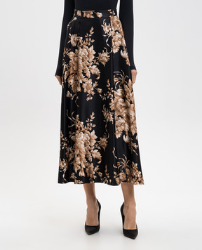 Dolce&Gabbana Чорна спідниця із шовку в квітковий візерунок F4C6VTIS1ZU