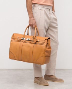 Brunello Cucinelli Коричневая кожаная дорожная сумка с логотипом MBTGBU071