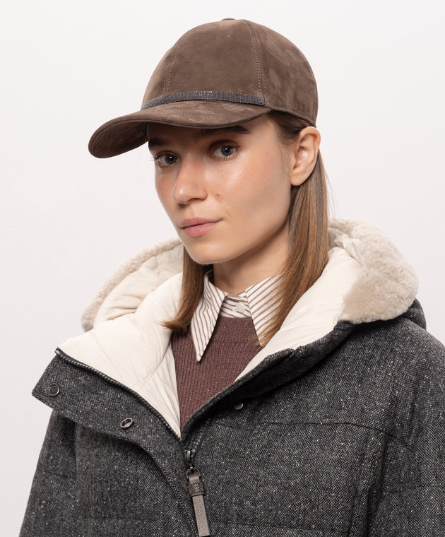 Brunello Cucinelli Коричневая замшевая кепка с цепочкой мониль MCAP9F151 изображение 2