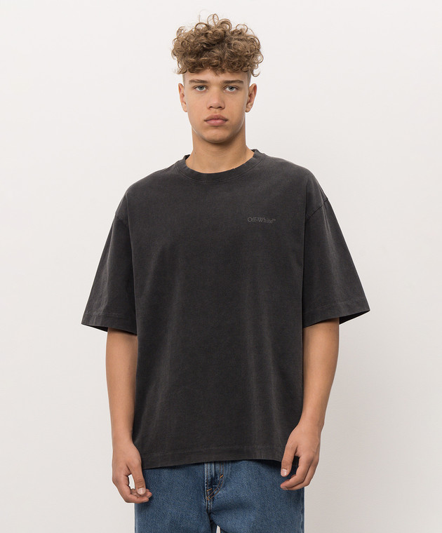 Off-White Сіра футболка з фактурним логотипом 44MAA120F26J00W зображення 3