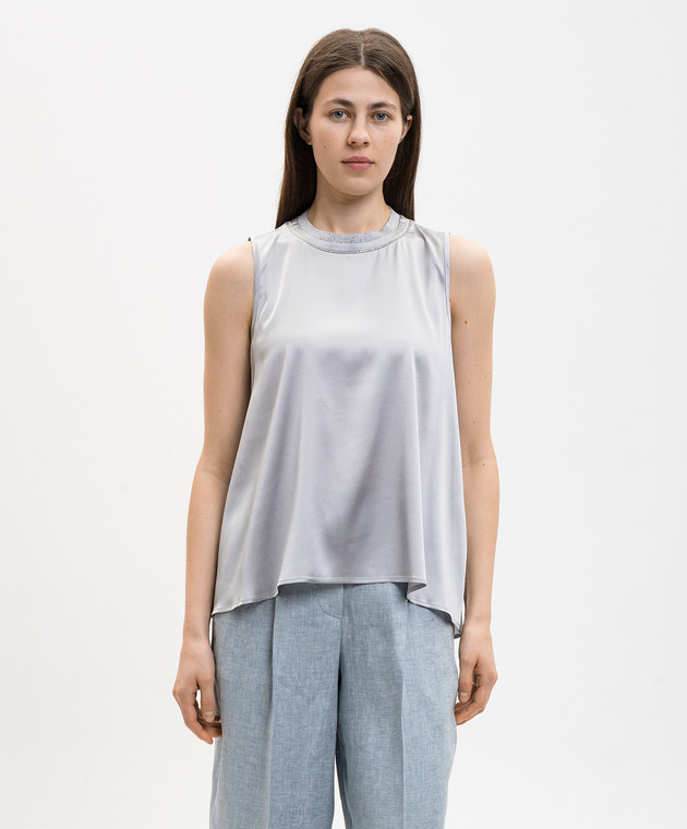 Peserico Серый топ из шелка с блестящей текстурой A086272372E изображение 3