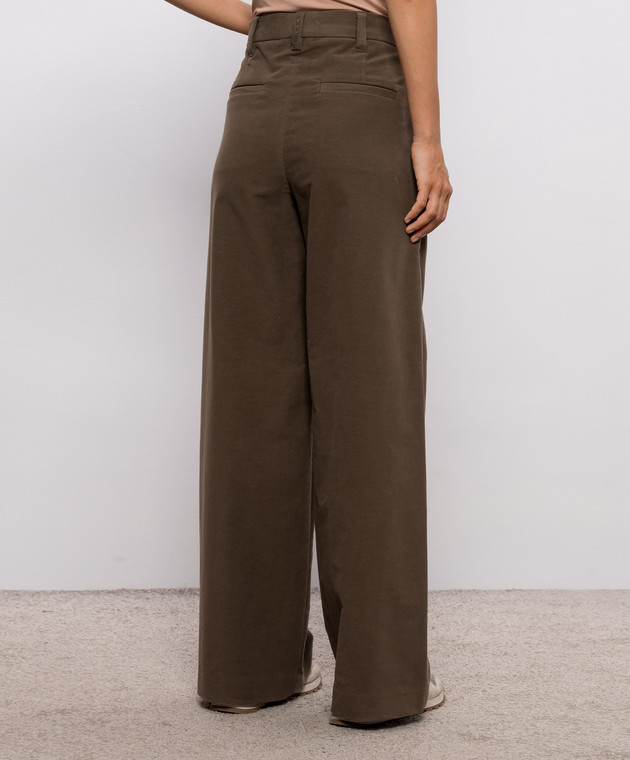 Brunello Cucinelli Коричневые брюки из хлопка с цепочкой мониль MB152P9352 изображение 4