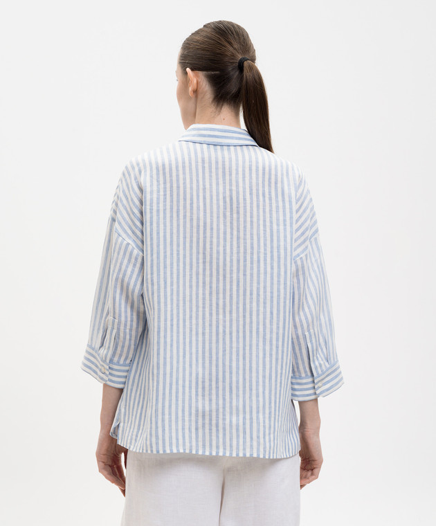 Max Mara Weekend Блакитна сорочка PANETTO з льону в смужку WKDPANETTO зображення 4
