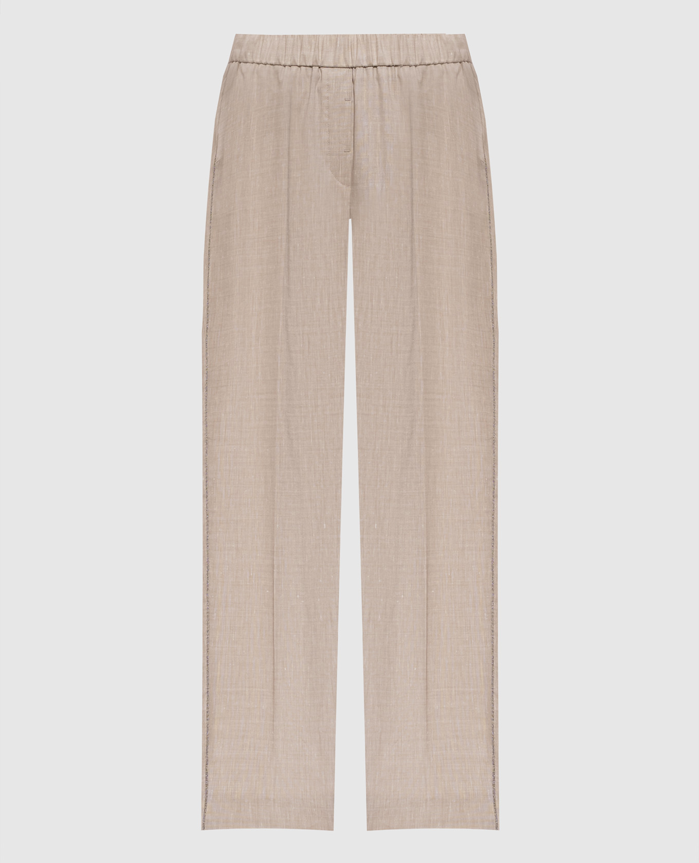 

Бежевые брюки из льна и шерсти, Бежевый, Зауженные брюки