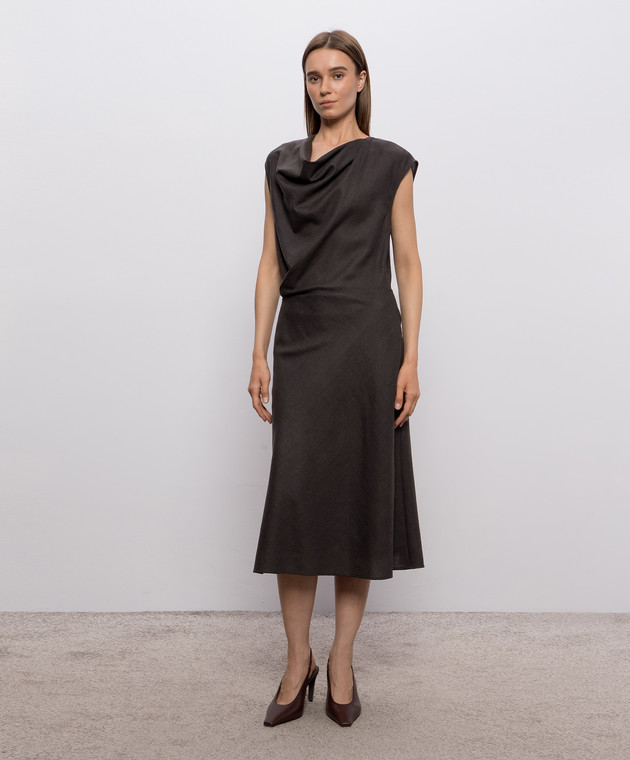 Brunello Cucinelli Темно-коричнева сукня з вовни MP550AB4F2 зображення 3