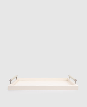 Giobagnara Бежевый большой лакированный поднос с кожей VGLPIVORYCHROMERV109RV109