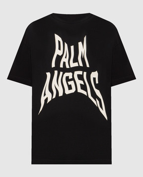 Palm Angels Черная футболка с принтом логотипа Distorted PAMAA001JR016
