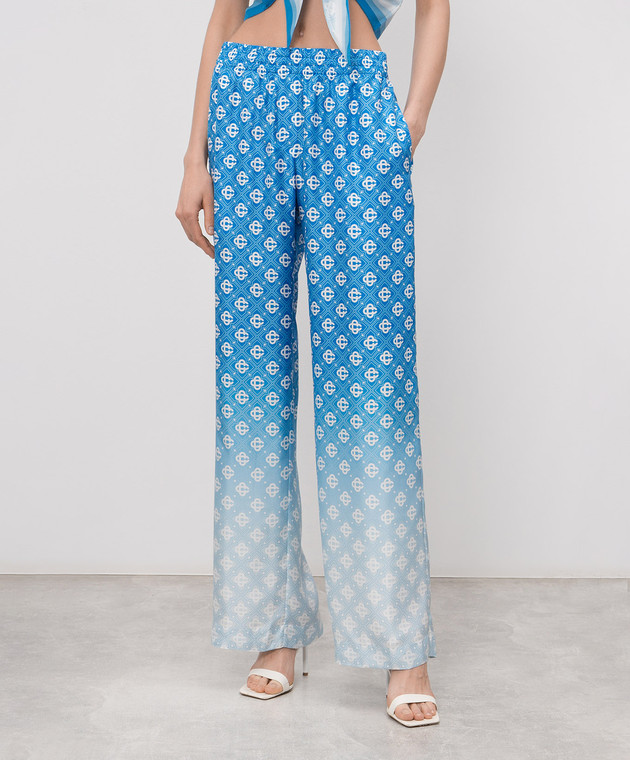 Casablanca Синие брюки из шелка в принт WSS26TR37202 изображение 3