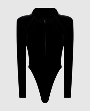 Vetements Чорне велюрове боді з капюшоном WH27BO115B