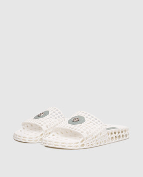 Stefano Ricci Білі перфоровані слайдери з фактурною емблемою UT50G776CS